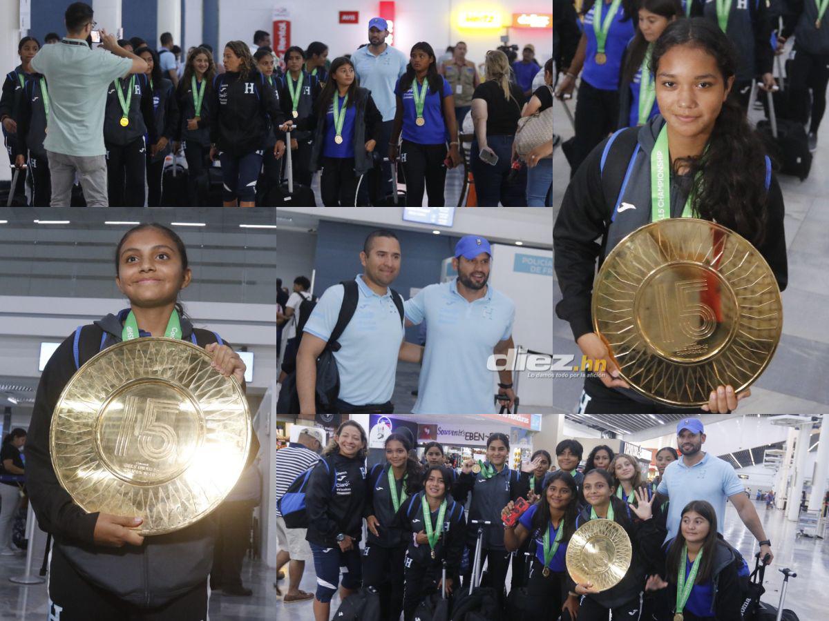¡Aterrizaron las campeonas! Selección de Honduras Femenil Sub-15 llegó al país bañada de oro