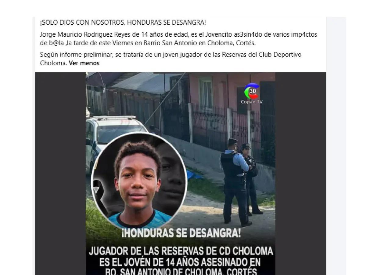 Asesinan a joven futbolista en Choloma: esto dice el informe de la policía