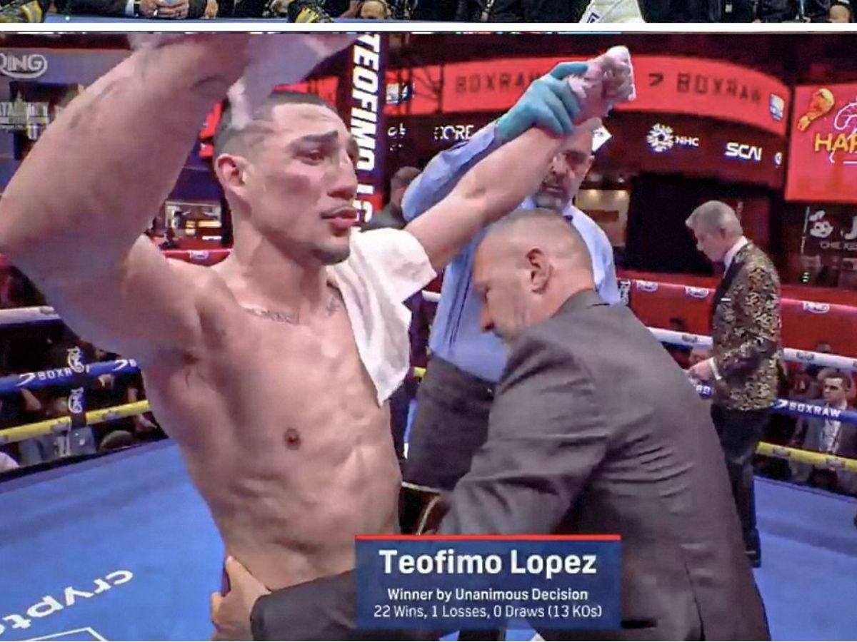 Teófimo López rompe en llanto, albañiles con palco de lujo y eufórica celebración del catracho tras vencer a Barboza