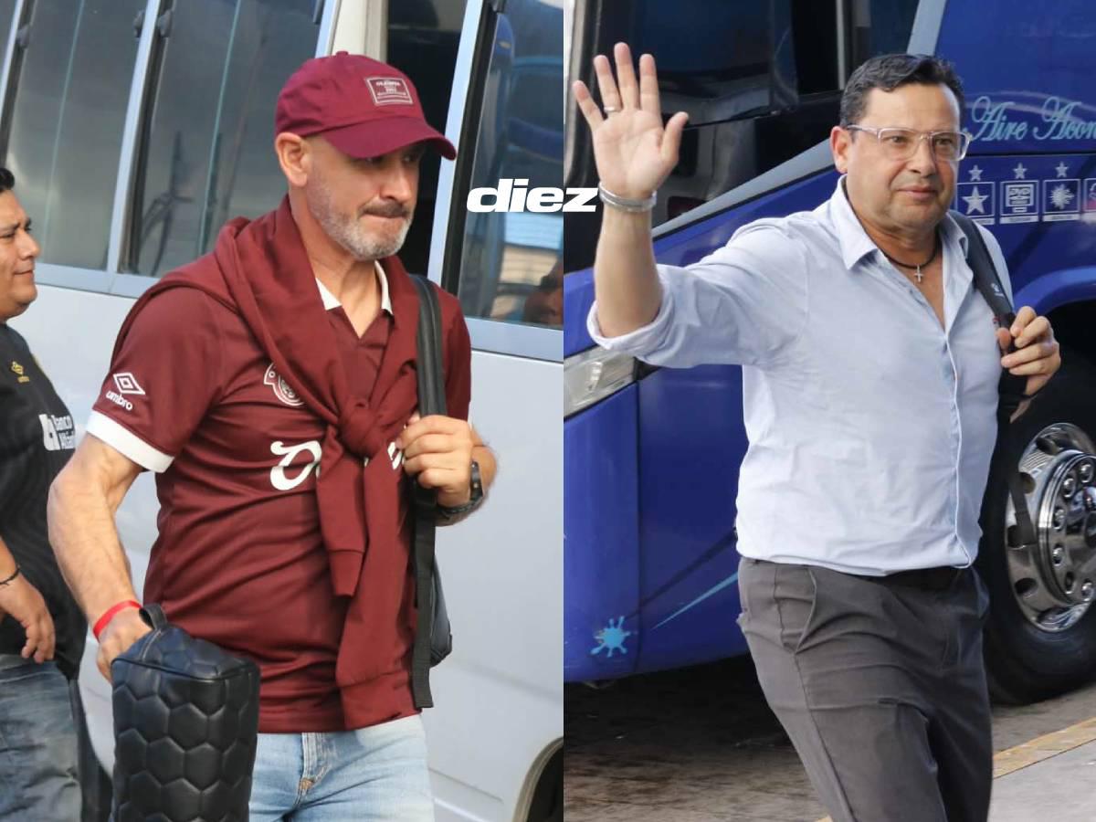 Eduardo Espinel y Jeaustin Campos, entrenador del Olimpia y Real España, arribando al escenario de la batalla.