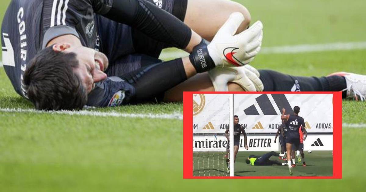 Courtois screams in pain as he ruptures the anterior cruciate ligament in his left knee.