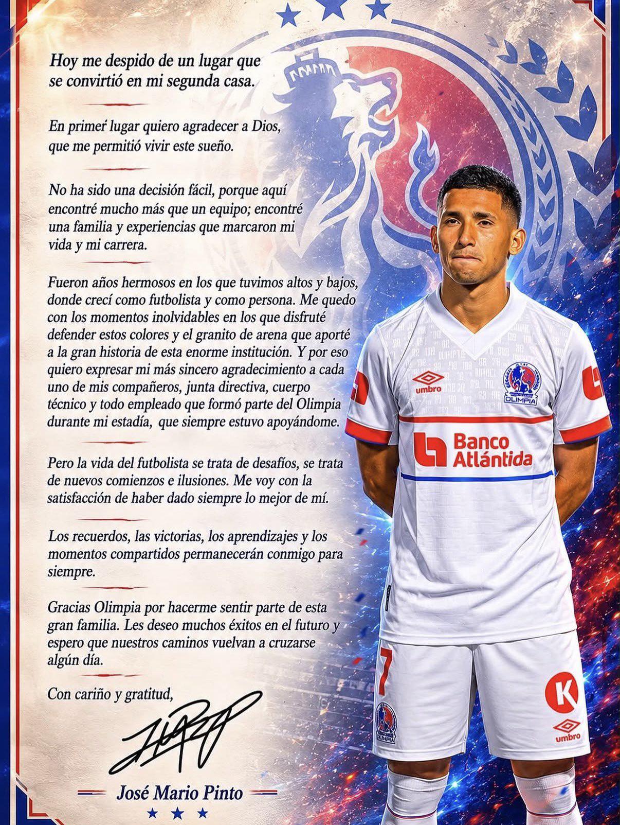 José Mario Pinto se despide de Olimpia: No ha sido una decisión fácil