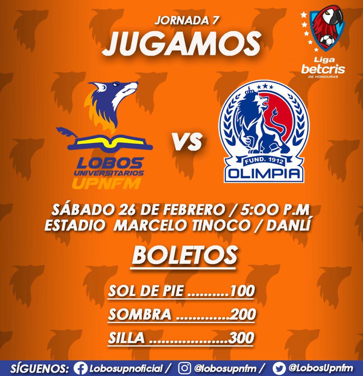 Lobos de la UPNFM anuncia precios para el juego de este sábado ante el Olimpia en el estadio Marcelo Tinoco