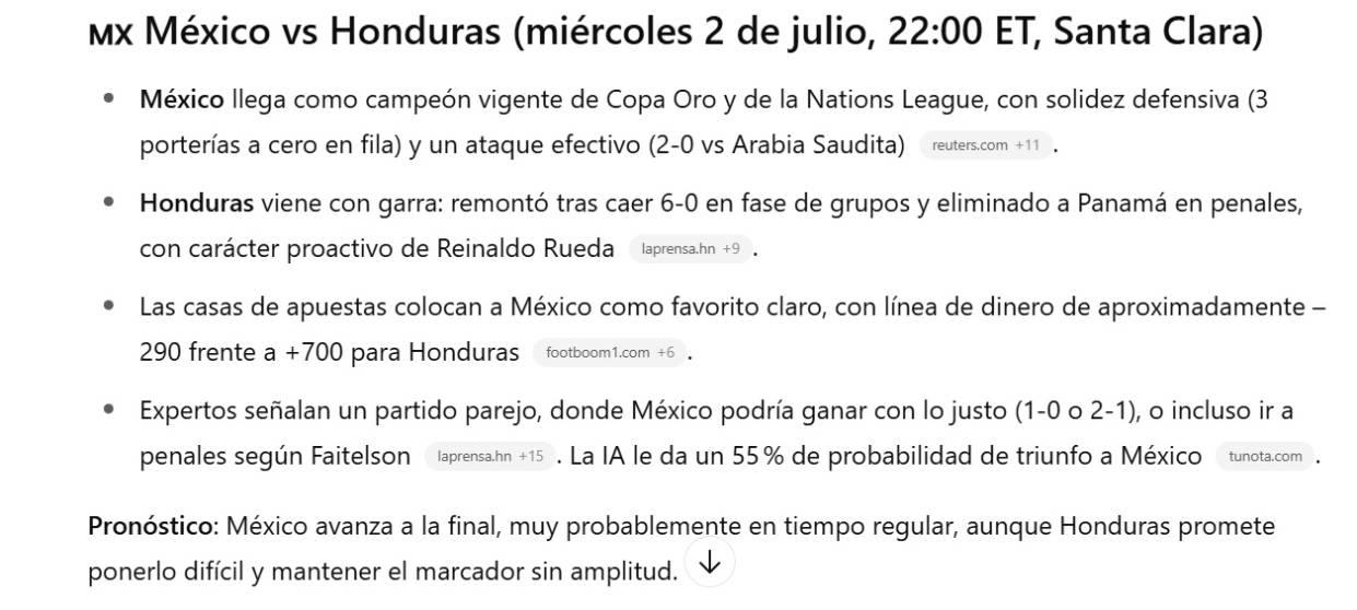 La IA y su pronóstico para las semifinales de Copa Oro 2025 entre México vs Honduras y Estados Unidos vs Guatemala