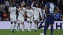 Los jugadores del Real Madrid celebran el segundo gol del equipo durante el encuentro de Liga de Campeones.