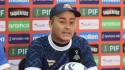 El entrenador del Motagua, Javier López, en conferencia de prensa junto al mediocampista, Denis Meléndez, en la previa del encuentro frente al Deportivo FAS por la Copa Centroamericana.