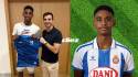 Francis Hernández, director deportivo de las selecciones de Honduras, junto al futbolista Kevin Gyamfi González. Fotos cortesía FFH y Espanyol.