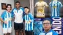 Carlos Eduardo Espina posando junto con el exjugador Carlo Costly y el influencer japonés Shin Fujiyama. Fotos cortesía Victoria.