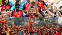 Aficionados de la selección de España se reúnen a un día de la final del Mundial de la FIFA 2026 ante Argentina en Nueva York (Estados Unidos).