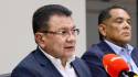 El presidente de Liga Nacional, Jorge Herrera, en conferencia de prensa hablando sobre el apretado cierre del torneo Clausura tras el ultimatum que recibieron de FIFA.