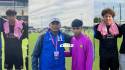 Jefferson Moradel, Alfredo Rodríguez y Leandro Padilla, los tres compitieron en la Messi Cup 2026 y fueron seguidos por el técnico hondureño Edil Pavón.