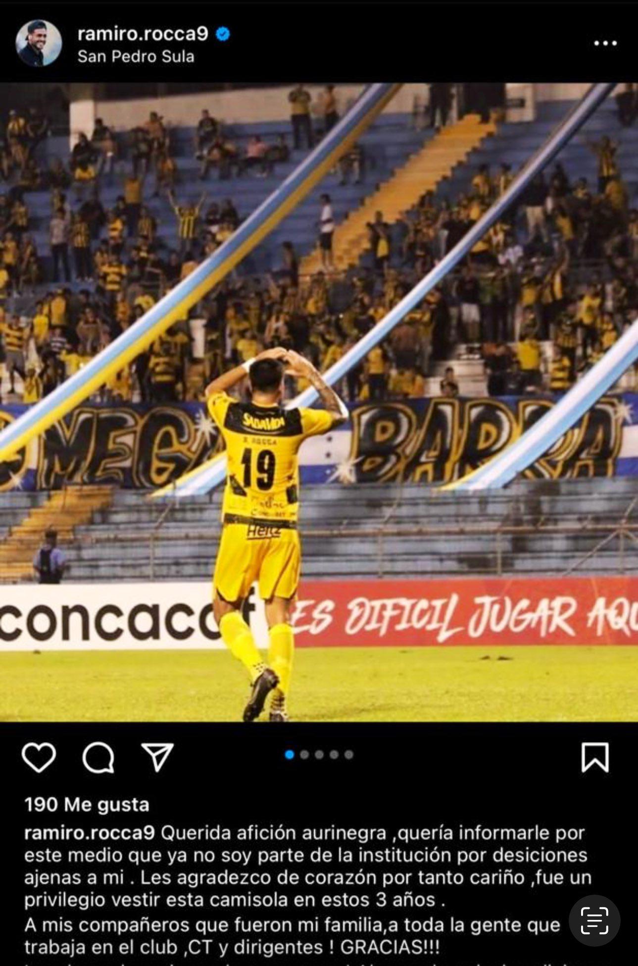 La despedida del Ramiro Rocca en redes sociales.