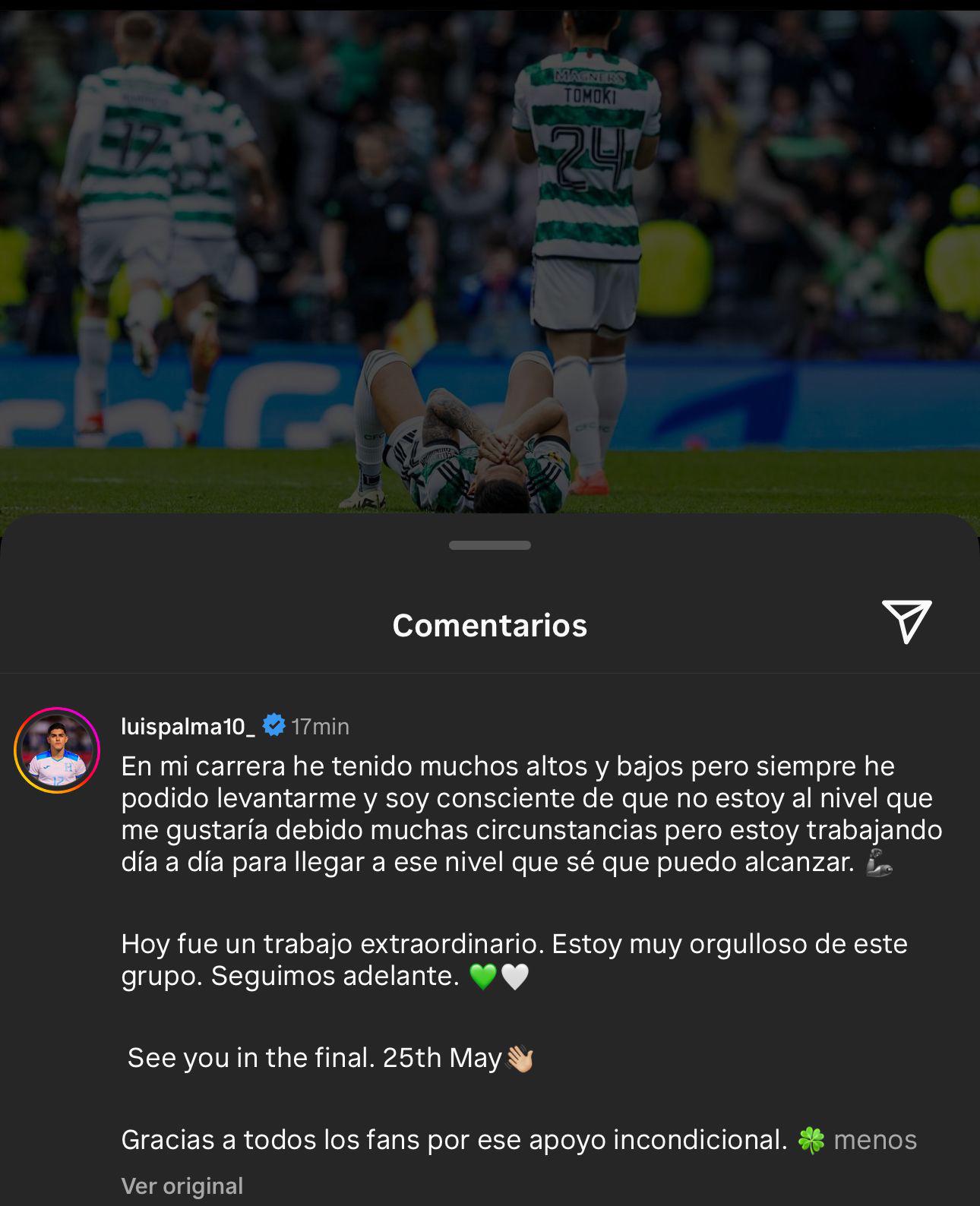 Luis Palma se pronunció a través de sus redes sociales tras alcanzar su primera gran final copera.