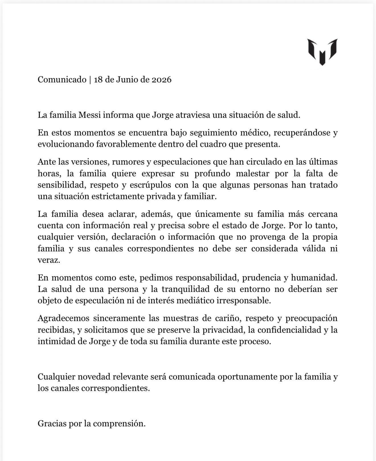 La familia Messi rompe el silencio y comunica sobre la salud del padre de Leo