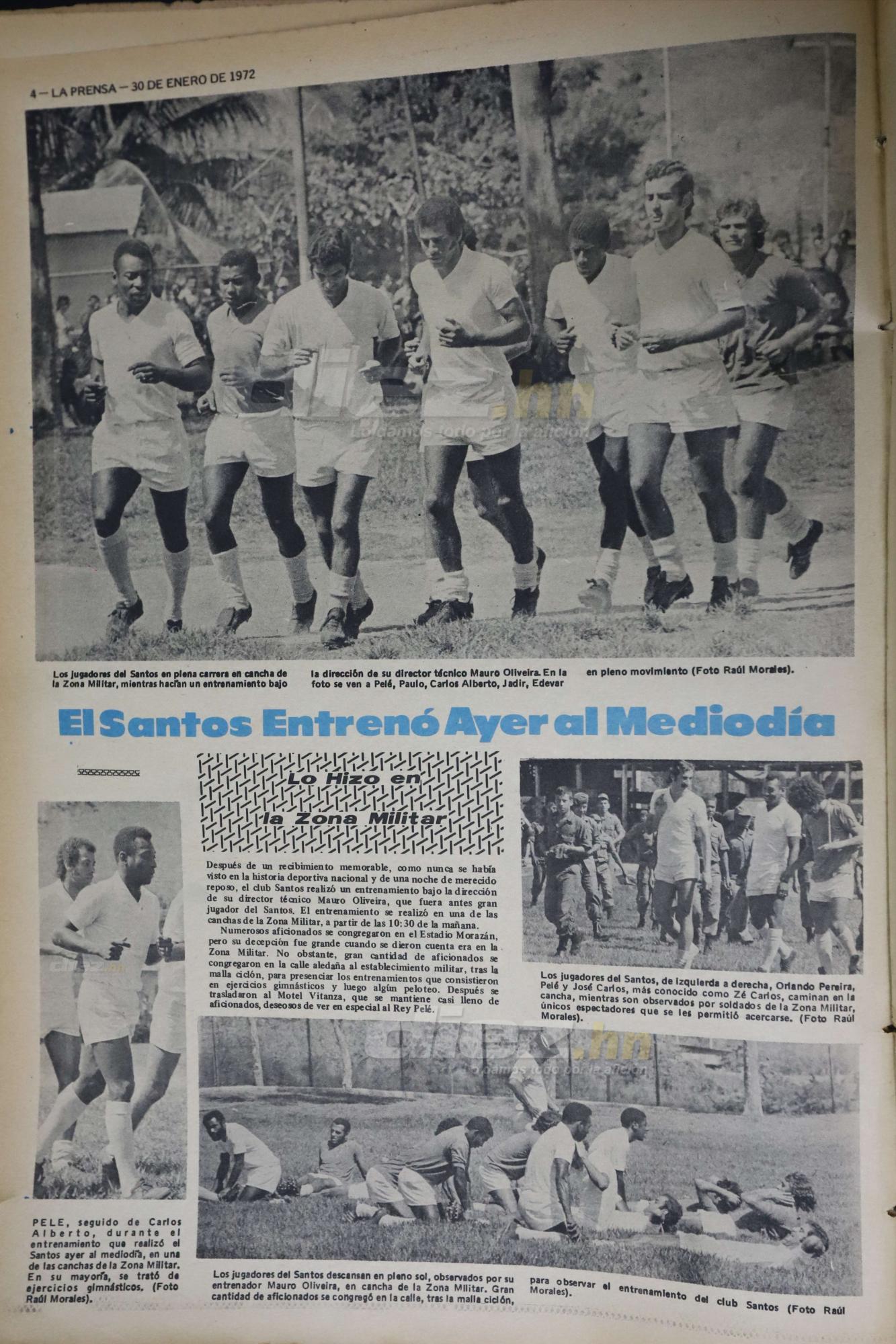 Pelé y el Santos entrenaron en la Zona Militar en San Pedro Sula.