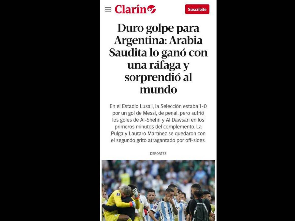 “Ni D10s ayuda al que madruga”: Así reaccionó la prensa tras la derrota de Argentina ante Arabia Saudita en Qatar 2022
