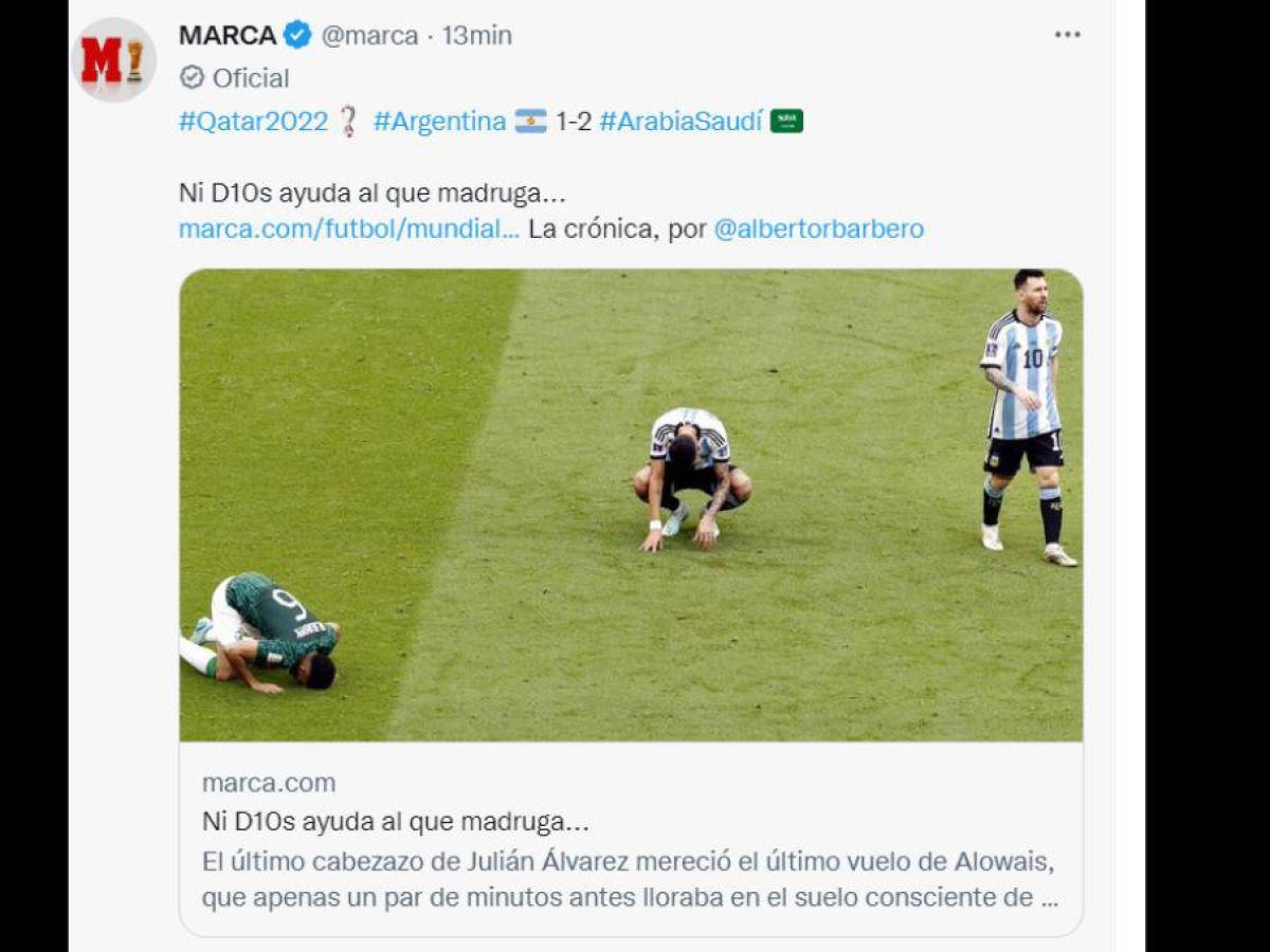 “Ni D10s ayuda al que madruga”: Así reaccionó la prensa tras la derrota de Argentina ante Arabia Saudita en Qatar 2022