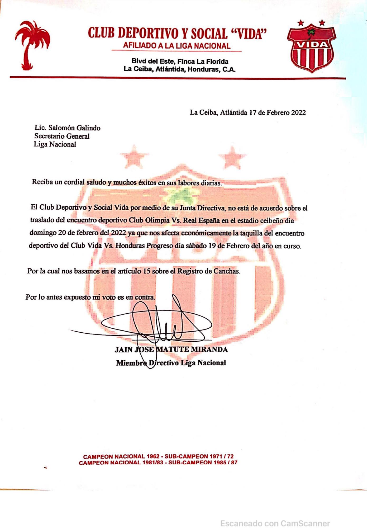 Vida se opone a que Olimpia juegue de local ante Real España en La Ceiba y envía queja formal a la Liga Nacional