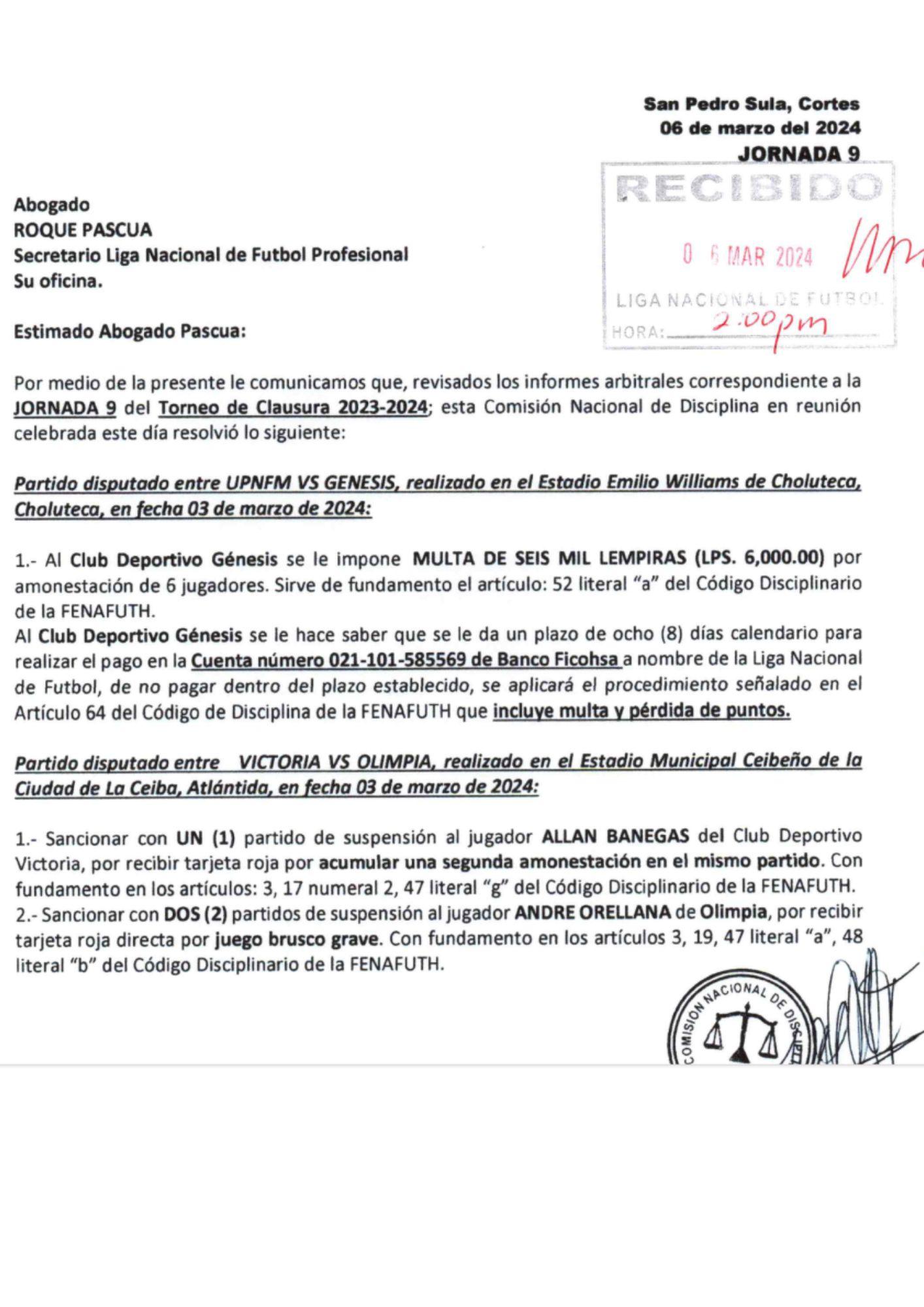 El castigo de la Comisión de Disciplina a André Orellana, defensa del Olimpia, por su roja en La Ceiba