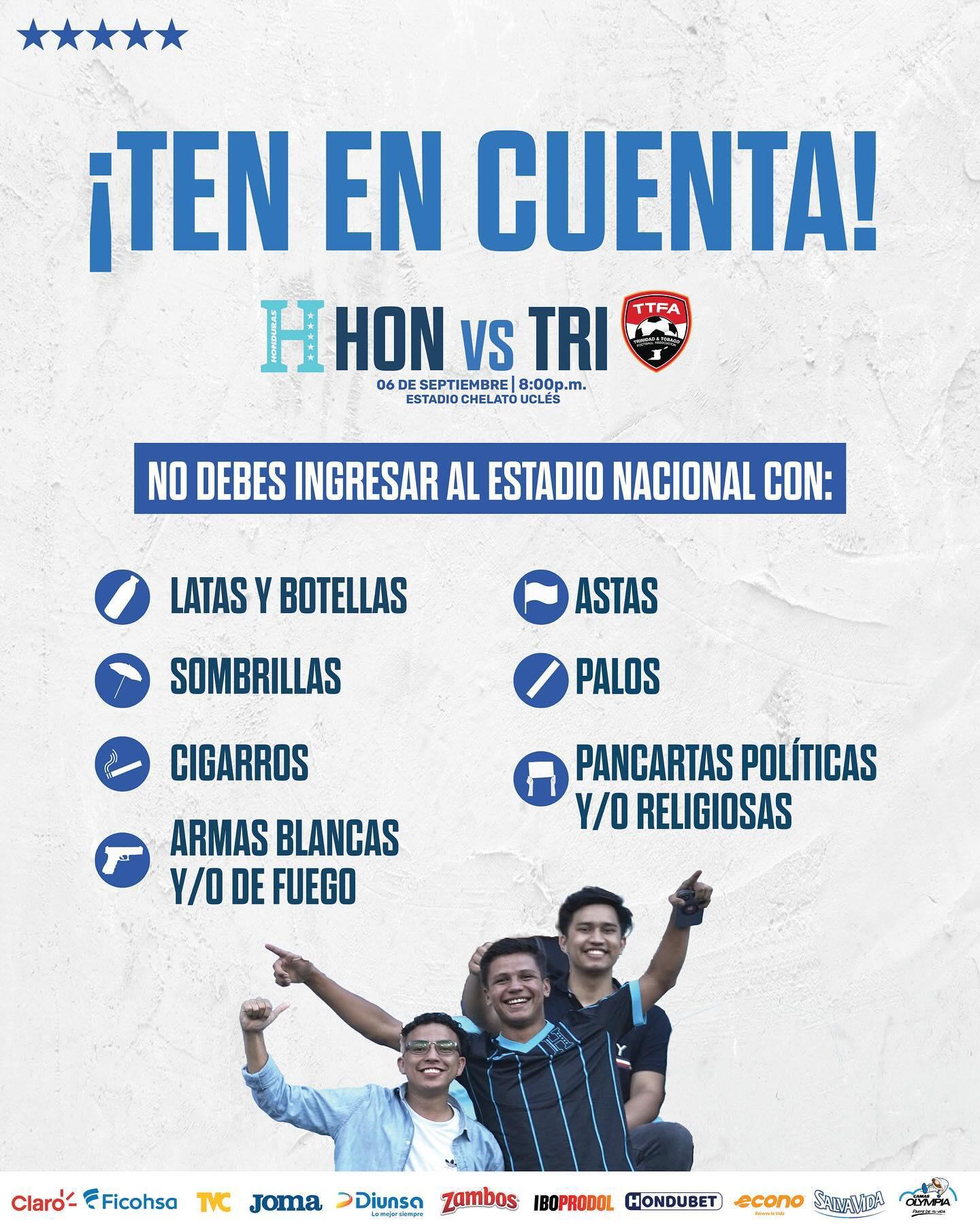 Las recomendaciones o prohibiciones para el choque entre Honduras vs Trinidad y Tobago.