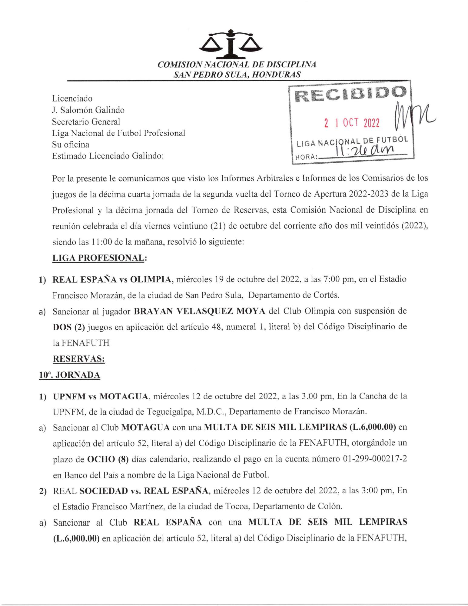 Bryan Moya es castigado por la Comisión de Disciplina y podría perderse el clásico de la jornada 16 ante el Motagua
