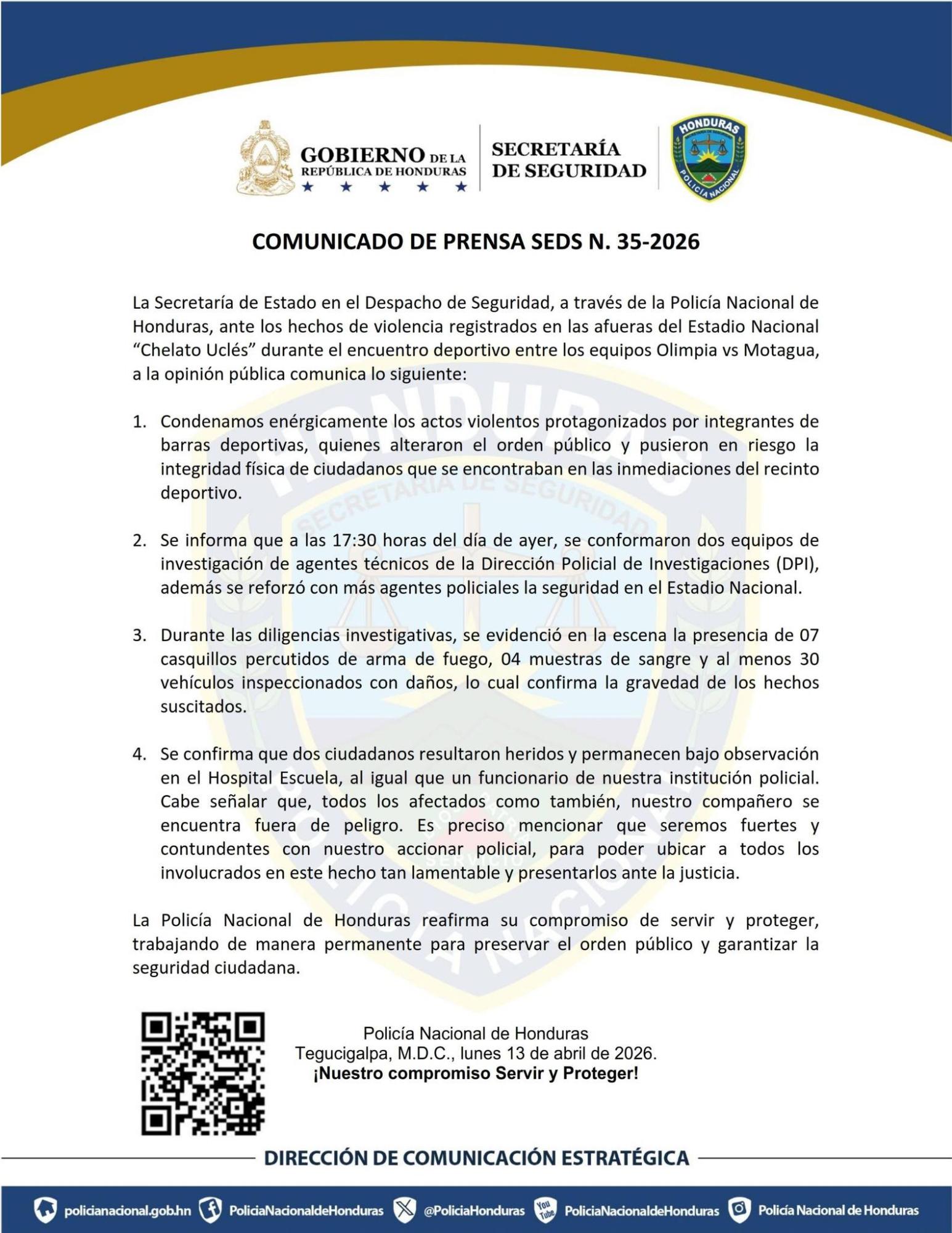 Policía Nacional emite nuevo comunicado luego del caos entre barras de Motagua y Olimpia: 30 vehículos con daños