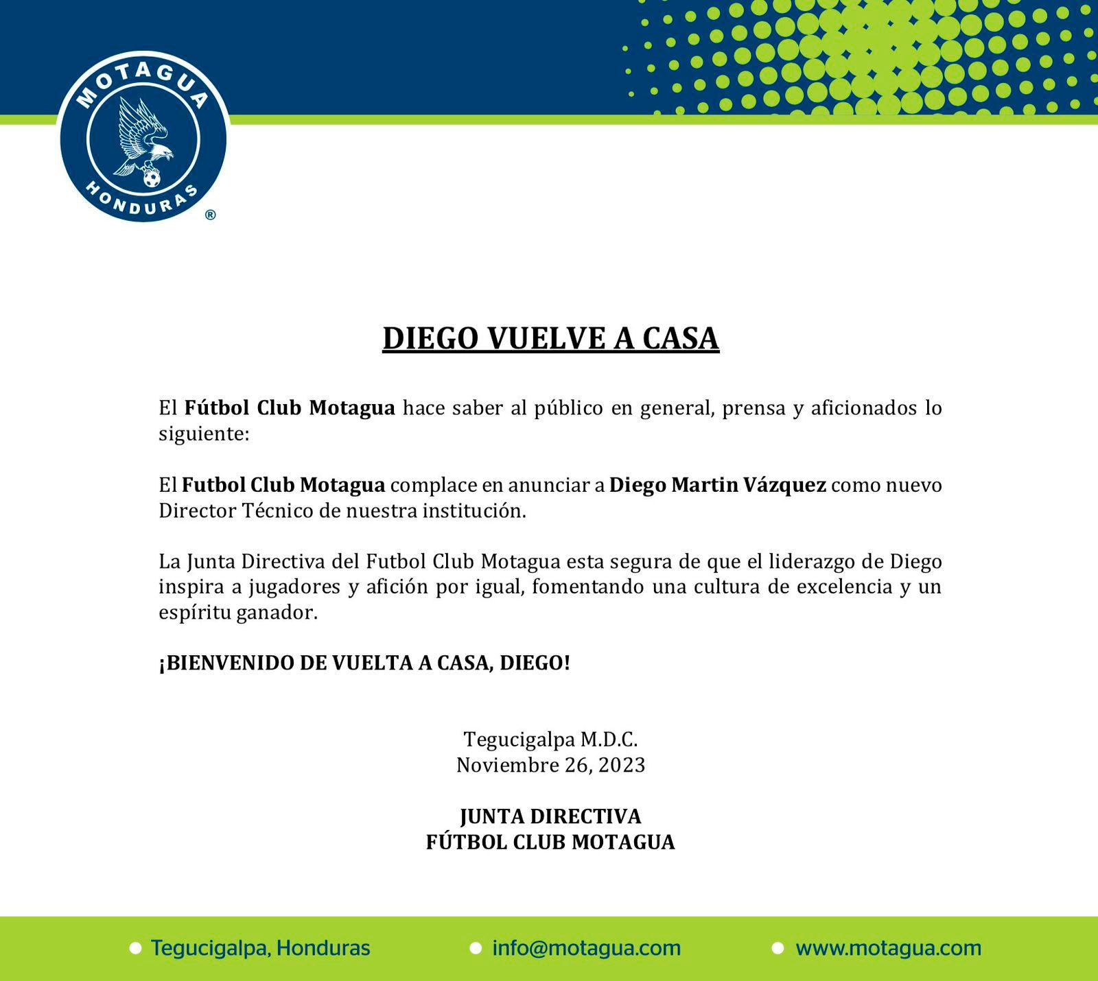 Bombazo: ¡Motagua cesa al técnico César Vigevani y regresa Diego Vázquez para terminar el Apertura 2023!