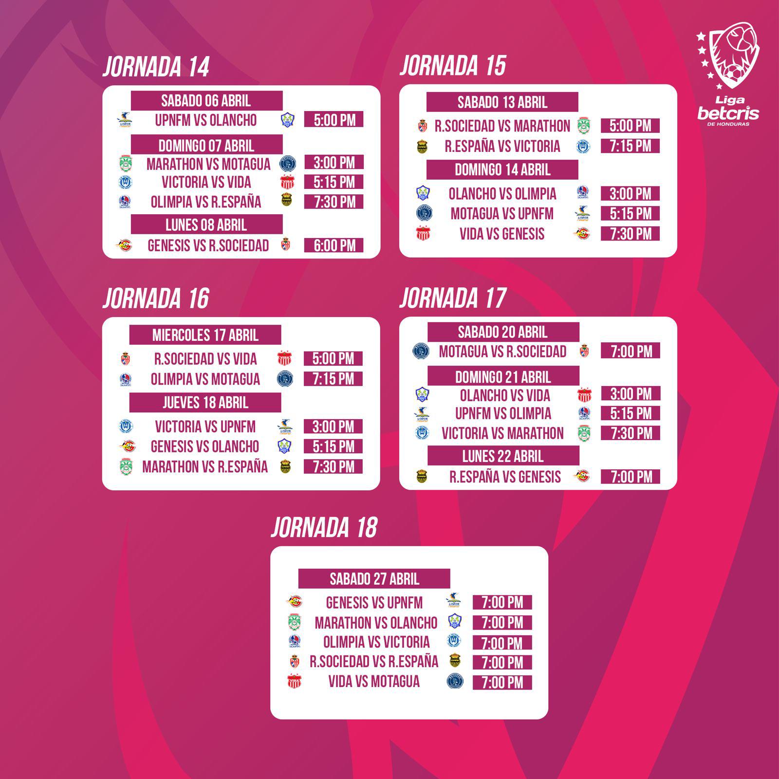 Las vueltas regulares del torneo Clausura 2024 terminan el sábado 27 de abril.