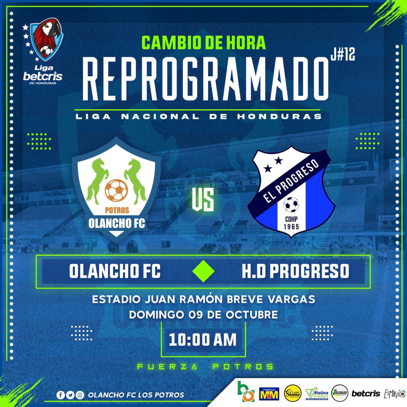 Olancho FC - Honduras Progreso se jugará el domingo a las 10.00am y no a las 3.00pm como estaba programado inicialmente