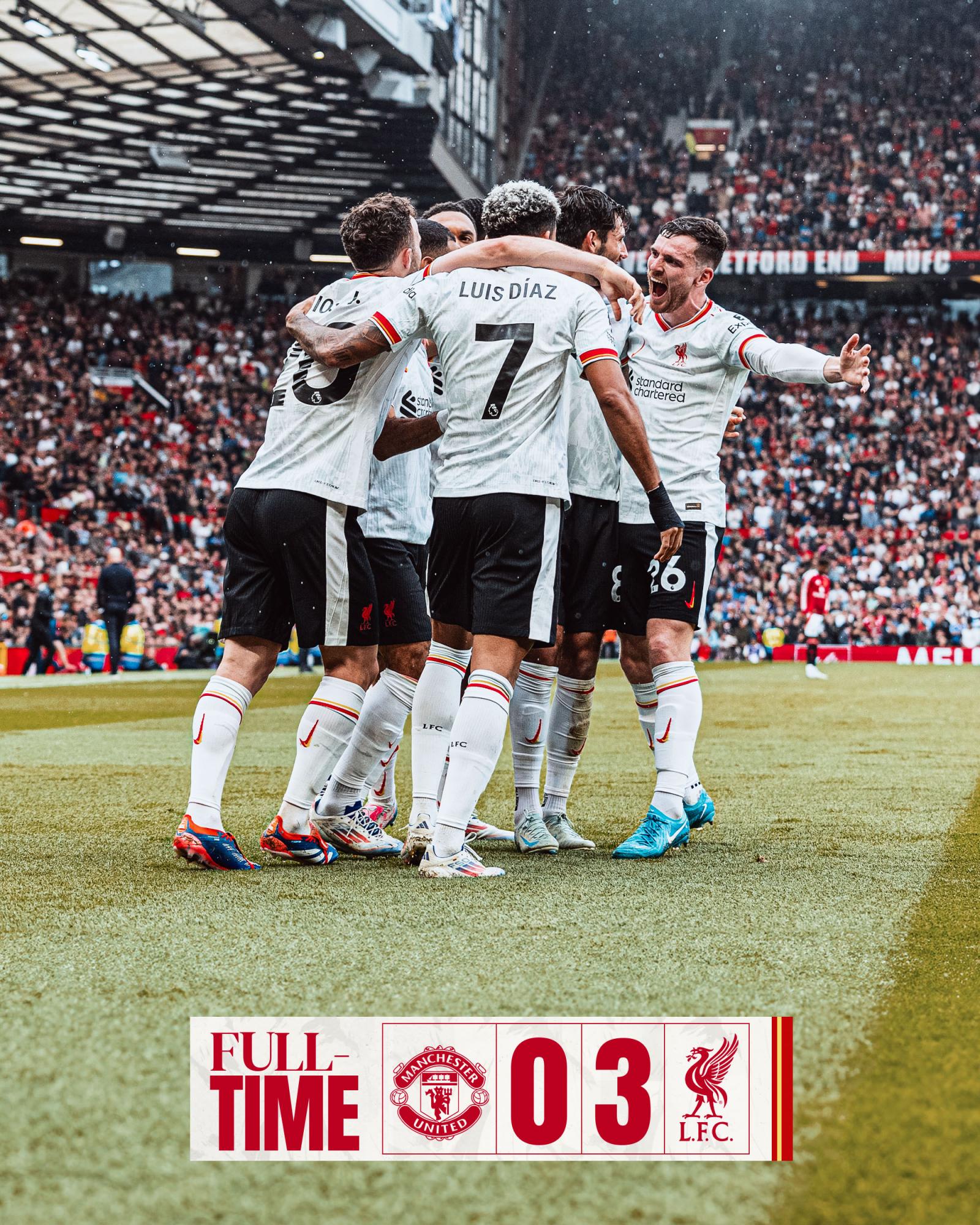 Liverpool no tuvo problemas para golear al Unied en Old Trafford.