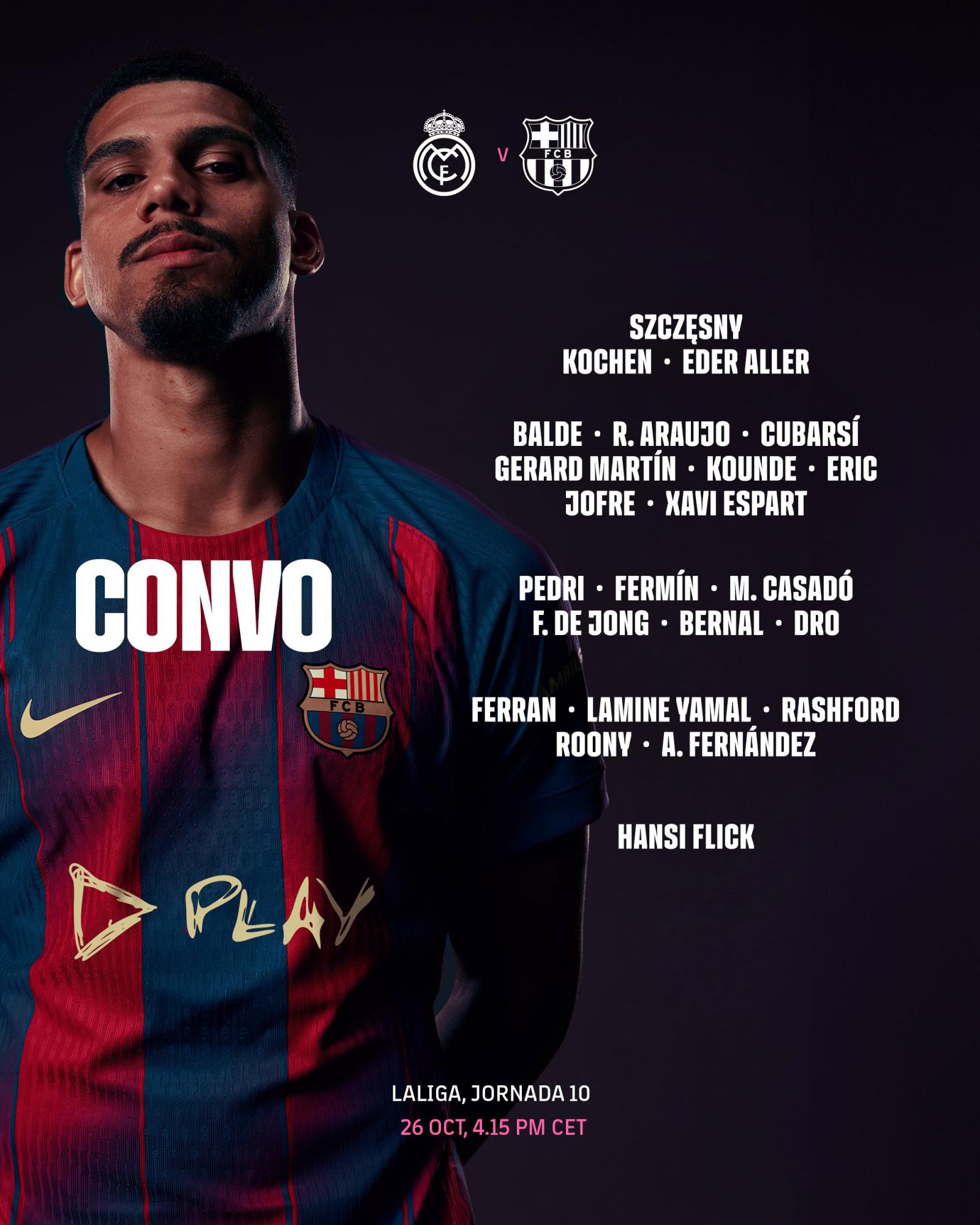 La convocatoria del Barcelona para enfrentar al Real Madrid en el Clásico.