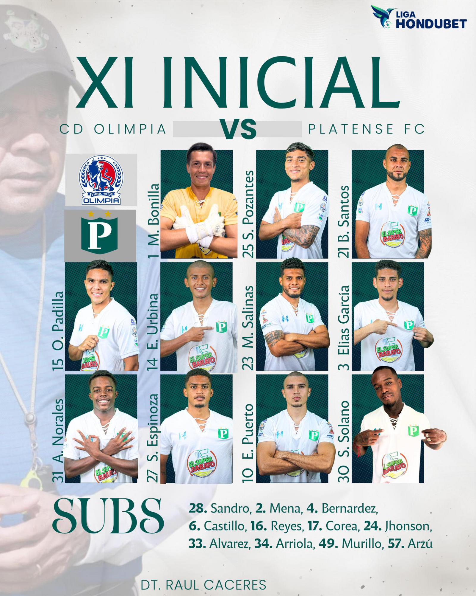 Alineación del Platense vs Olimpia.