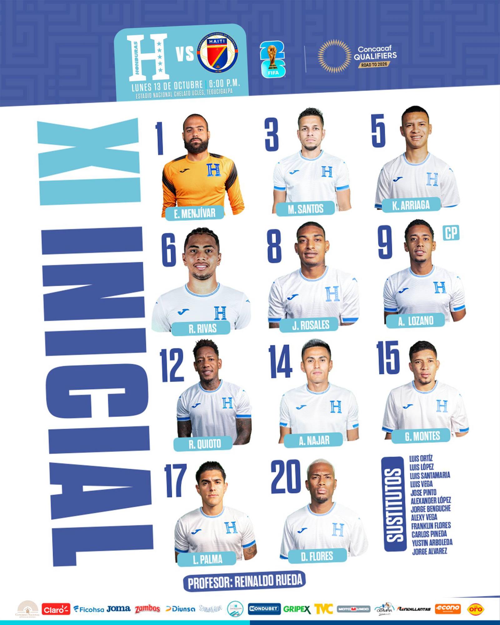 OFICIAL: Titulares y suplentes en la Selección de Honduras ante Haití.