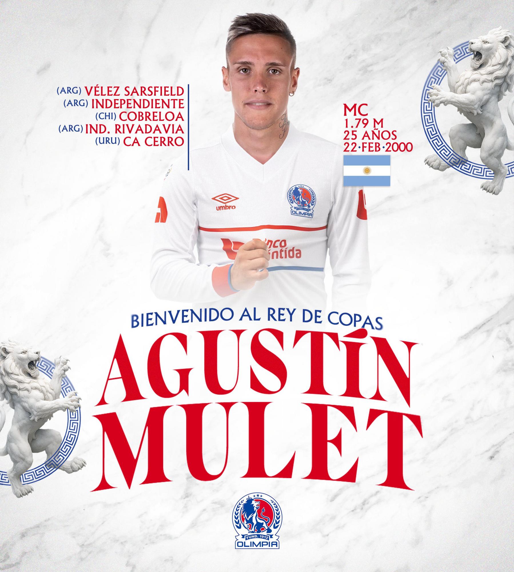 Agustín Mulet, nuevo fichaje de Olimpia para el Apertura y la Copa Centroamericana 2025.