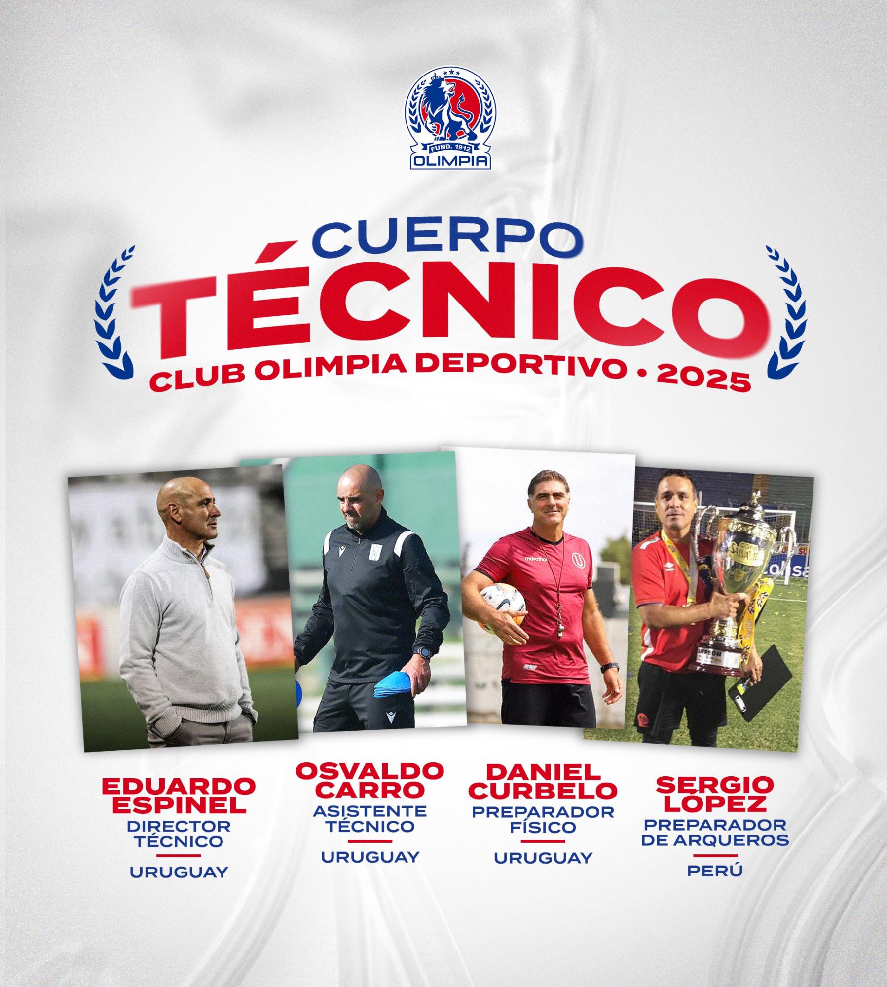 Este es el nuevo cuerpo técnico del Olimpia, liderado por Eduardo Espinel.