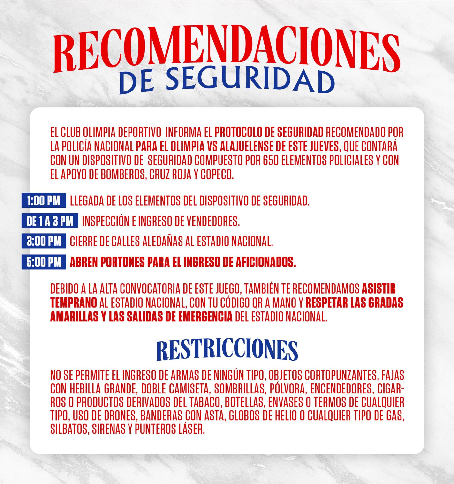 Las restricciones y detalles para el juego de vuelta entre Olimpia vs Alajuelense por Copa Centroamericana.