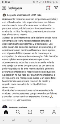 Romell Quioto anuncia en redes sociales que se separa de su esposa