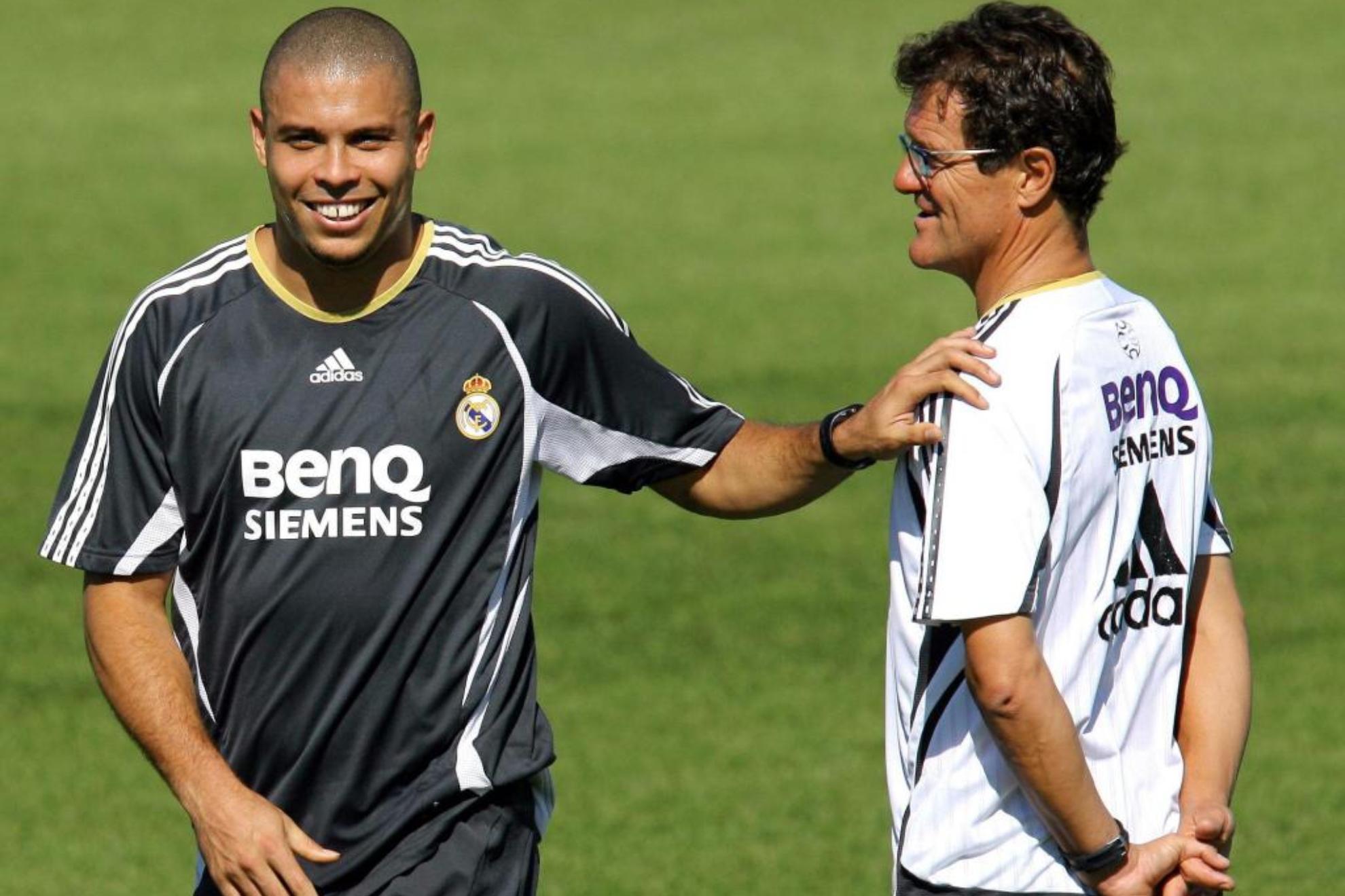 Ronaldo y Fabio Capello durante un entrenamiento del Real Madrid.