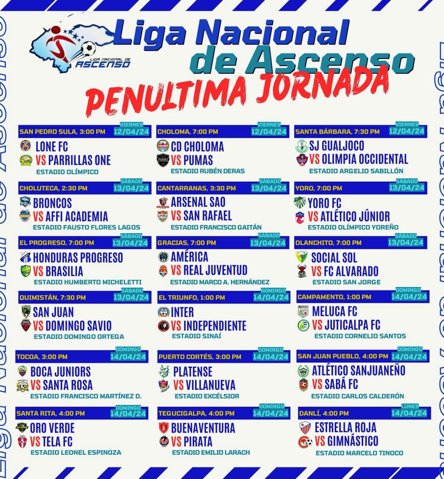 Así se jugará la jornada 9 del torneo Clausura 2024 de la Liga Nacional de Ascenso.