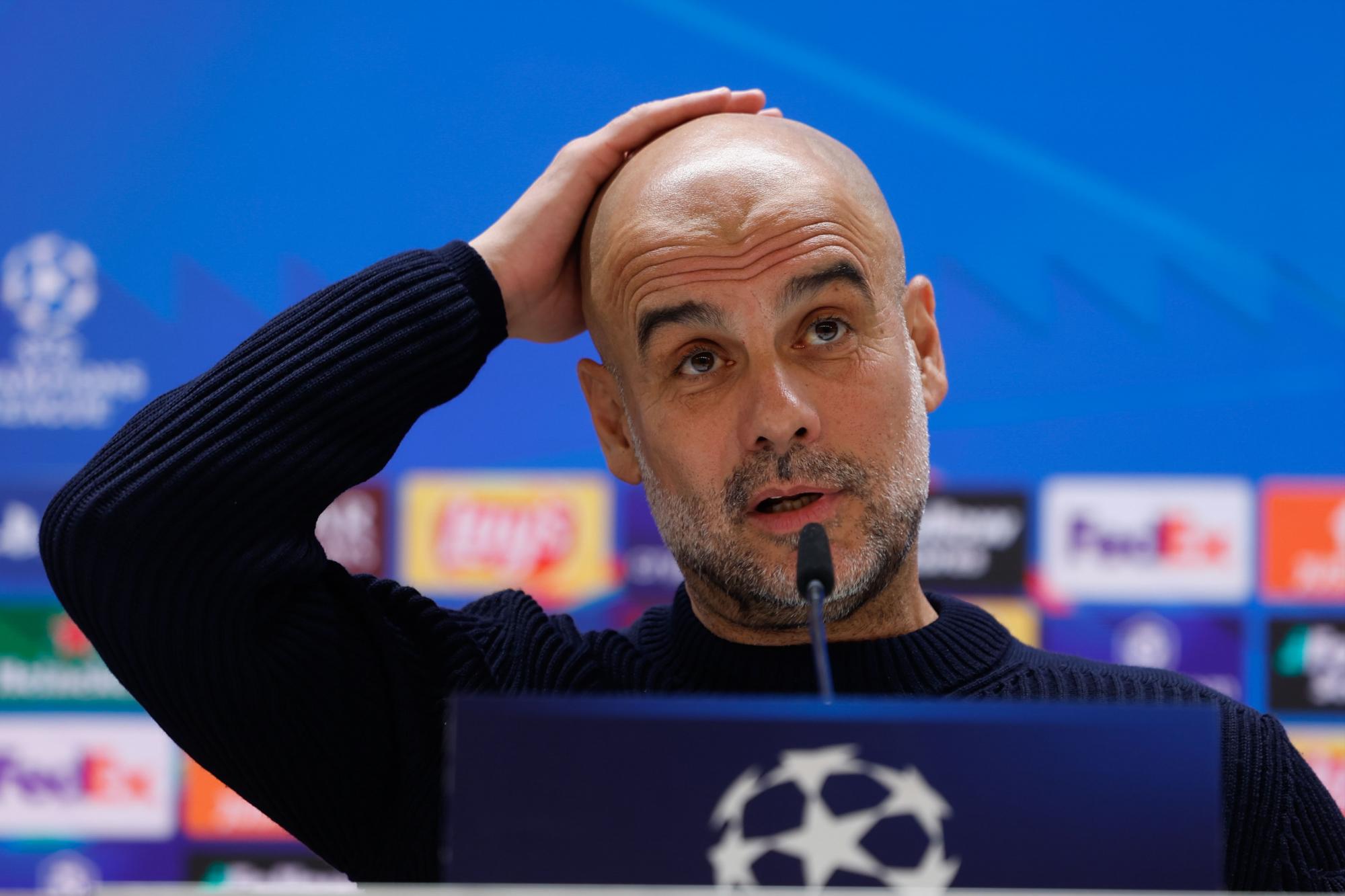 Pep Guardiola en la rueda de prensa previa al Real Madrid-Manchester City.