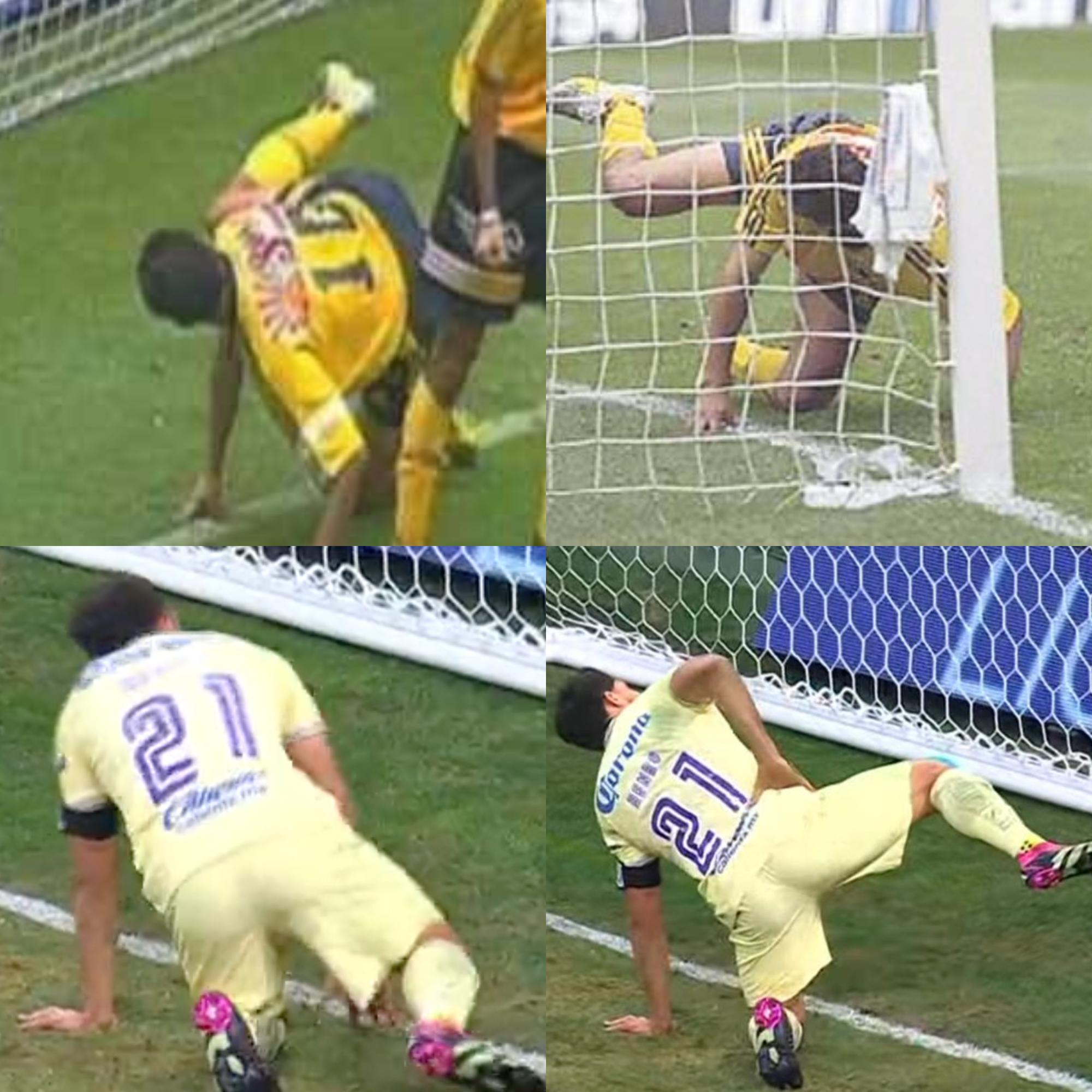 Henry Martín haciendo el festejo de perrito de Cuauhtémoc Blanco en el Clásico contra Chivas. Esto molestó a David Faitelson.