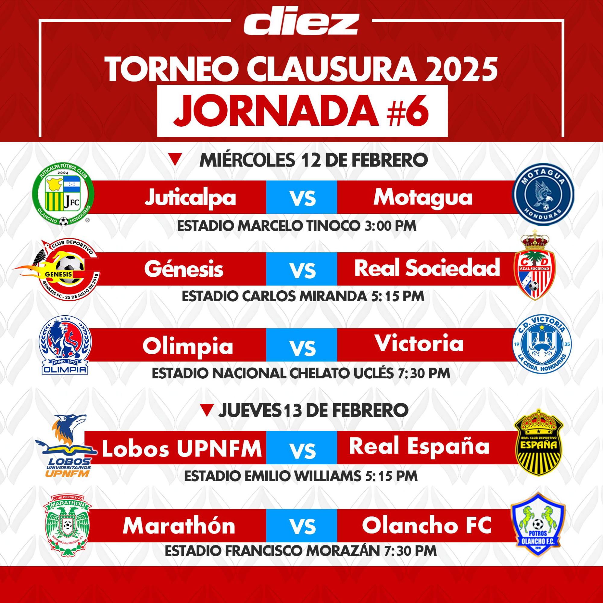 Liga Nacional de Honduras: ¡Partidos a mitad de semana! Así se disputará la jornada 6 del torneo Clausura 2025