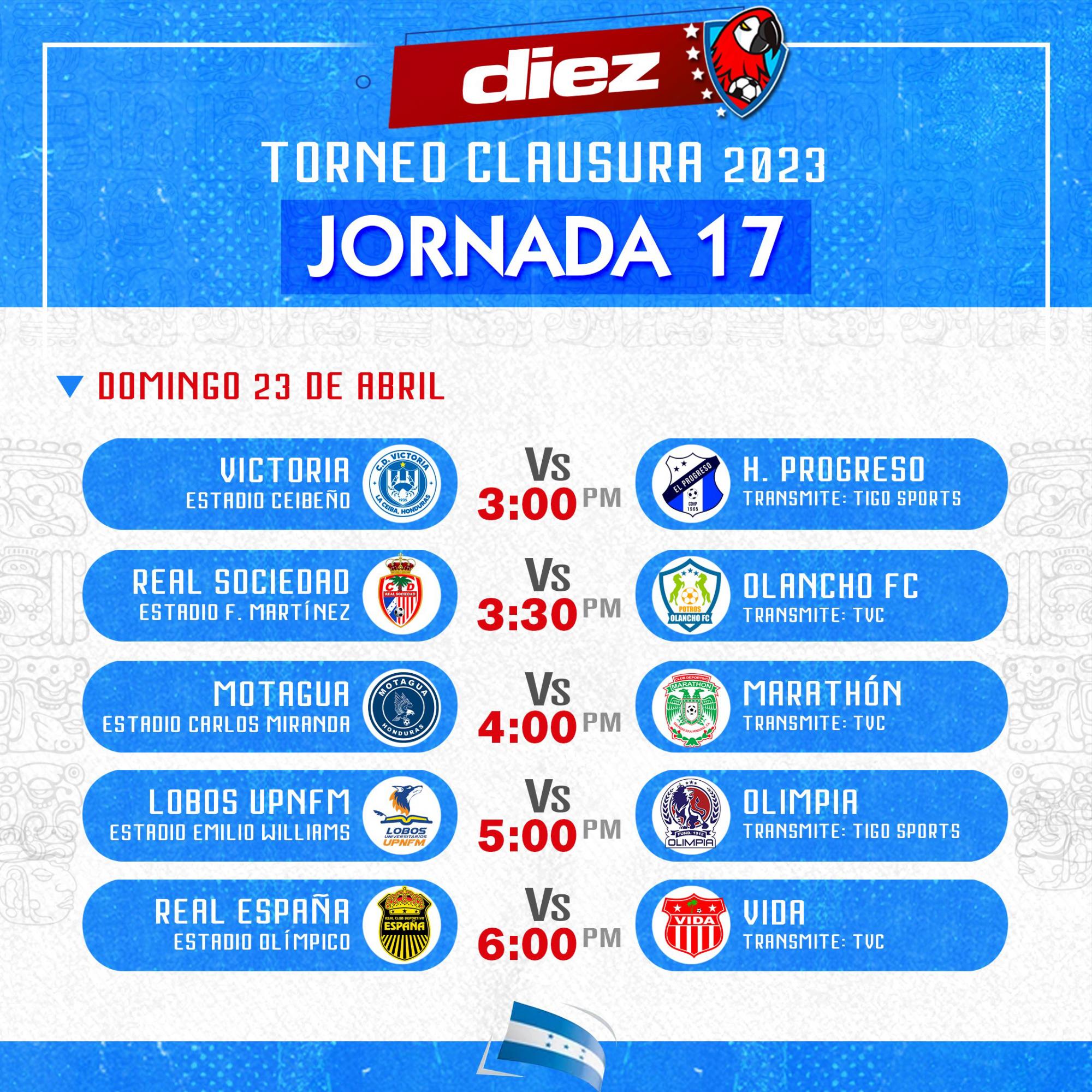 Así se disputará la fecha 17 del torneo Clausura 2023 de la Liga Nacional.