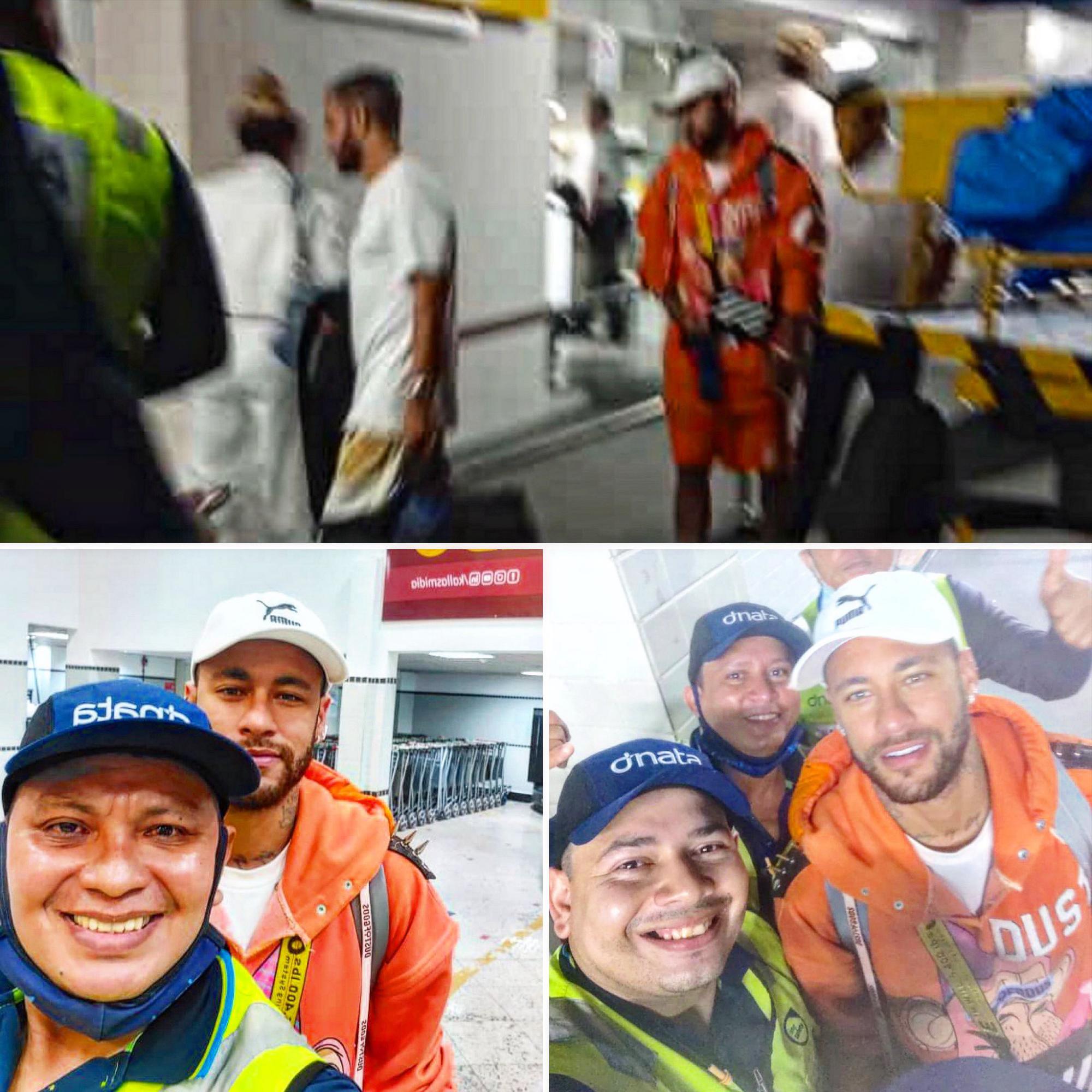 Neymar se tomó fotos con algunos fans, pese al susto que se llevó en su avión privado.