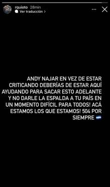 Quioto le respondió a Najar por medio de Instagram.