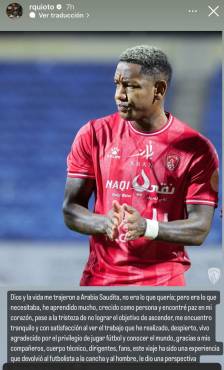 Mensaje de Romell Quioto en sus redes sociales.