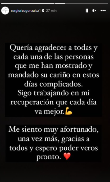 Las primeras palabras de Sergio Rico tras salir de la UCI . Foto: Instagram