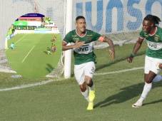 Momento del gol y la posterior celebración de Henry Figueroa en el clásico frente al Olimpia. Fotos Neptalí Romero y Mauricio Ayala.