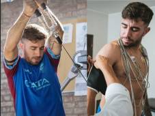 Agustín Auzmendi durante su presencia en la clínica especializada y luego se reportó a los trabajos de gimnasio. Fotos Agustín Auzmendi.