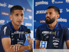 Jhonny Leveró y Jorge Álvarez atendieron la conferencia de prensa en el complejo del Proyecto Goal de Honduras. FOTOS: Mauricio Ayala.